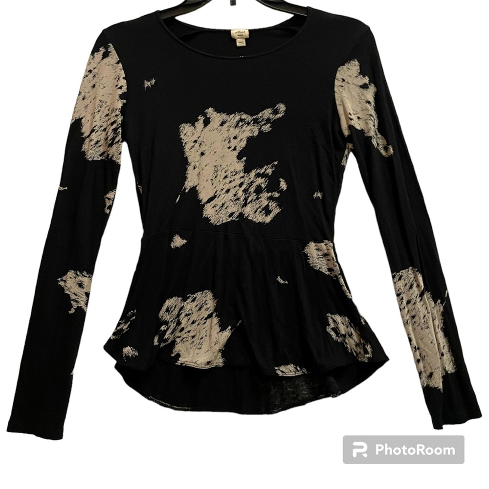 Aritzia Wilfred Tunic Longsleeves Top Women’s Size XS Black & Cream Splatter PC